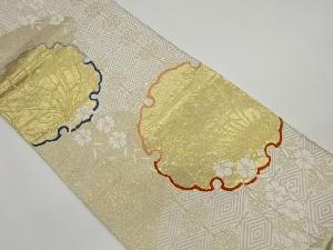 雪輪に蝶・草花模様織出し袋帯